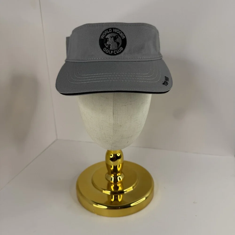 Men's World Woods Golf Club Hat Visor Top 100 Gray Adjustable Strap